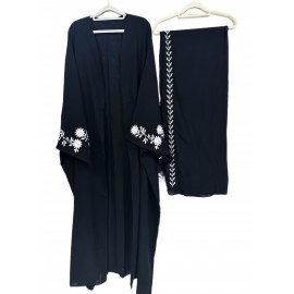 1pc Middle Eastern-Inspired Embroidered Scarf-Style Abaya Cardigan for Women - Solid Color Long Sleeve Loose Fit Breathable All-Season Versatile Muslim Bayan Elbiseleri