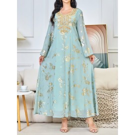 Middle Eastern Arabic Collar Dress Dubai Export Women's Loose Abaya Long Robe Gown