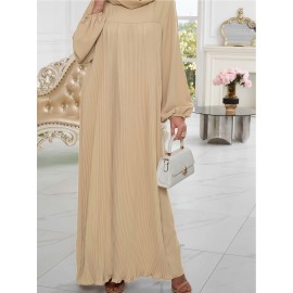 1pc Elegant holiday fashion versatile loose pleated rear zipper solid color suitable for daily wear comfortable casual loose comfortable Women's abaya dress.abayas for women muslim long sleeve dresses for women long frocks for women