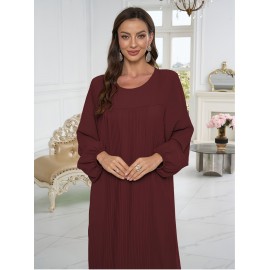 1pc Elegant holiday fashion versatile loose pleated rear zipper solid color suitable for daily wear comfortable casual loose comfortable Women's abaya dress.abayas for women muslim long sleeve dresses for women long frocks for women