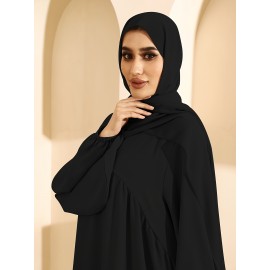 1pc Women'S Elegant Abaya Dress - Loose Fit Solid Color Muslim Prayer Dress with Belt, Lightweight Breathable Fabric for Spring Summer Fall, Casual & Formal Wear, Modest Muslim Women'S Clothing