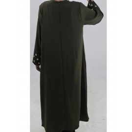 1pc Women's Islamic Abaya Dress - Elegant Hijab Outfit with Cuff Floral embroidery, Navy Blue Arabicrobe, Loose Fit Non-Stretch Muslim Dress for Daily Prayer, Office, Travel - No Scarf Needed, Modest Apparel, Quality Embroidery Detail