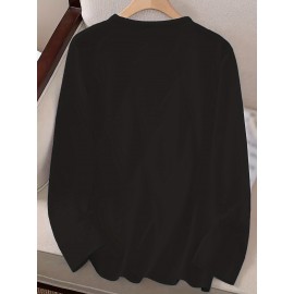 Women's Casual Long Sleeve Crew Neck T-Shirt - Forest Graphic Print with Pine Trees & Bear Silhouette, Medium Stretch Machine-Washable Top for Spring/Fall, Regular Fit Nature-Inspired Casual Attire, Allseason Apparel, Mediumelastic Fabric