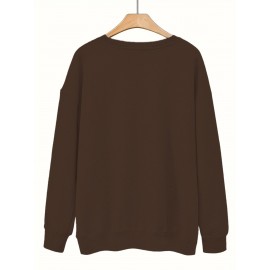 [Thankful Print Sweatshirt] Women's Casual Thankful Print Sweatshirt - 100% Polyester Knit Crew Neck Long Sleeve Top For Fall/Winter - Soft, Machine Washable, Plus Size Comfort Wear