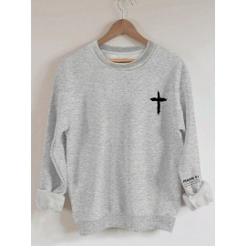 PSALMS 91 Letter Print Long Sleeve Sweatshirt - Women's Fashion Casual Sweatshirt with Knit Fabric and Round Neckline