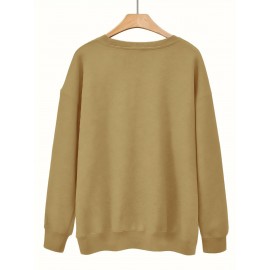 Women'S Plus Size Cartoon Squirrel Graphic Sweatshirt - Casual Long Sleeve Crew Neck, Machine Washable Polyester, Fall/Winter Sportswear with Funny Squirrel Applique Design