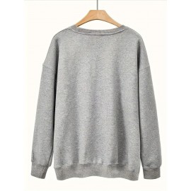 Women'S Plus Size Cartoon Squirrel Graphic Sweatshirt - Casual Long Sleeve Crew Neck, Machine Washable Polyester, Fall/Winter Sportswear with Funny Squirrel Applique Design