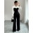 Women'S Elegant Two-Piece Outfit: Color Block Long Sleeve Shirt + Wide-Leg Pants, Polyester Blend, All-Season Wear, Casual Attire|Elegant Two-Piece|Polyester Blend
