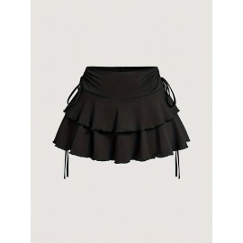 [Casual Off-Shoulder Top] Off-Shoulder Trumpet Sleeve Women's Casual Top with Ruffle Hem Skirt Set