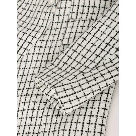 [Plaid Blazer Set] Women's Casual Two-Piece Set - Stylish Plaid Double-Breasted Blazer & Skirt with Pockets, Long Sleeve, Regular Fit, All-Season Wear, Casual Attire|Plaid Pattern|Polyester Fabric