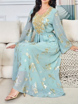 Middle Eastern Arabic Collar Dress Dubai Export Women's Loose Abaya Long Robe Gown