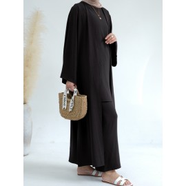 A Three-Piece Suit (Jacket + Short-Sleeved Shirt + Pants), Muslim Dress Woman Open Abaya Femme Open Abaya Abaya Été Abaya Femme Women Abaya Muslim Dress Robe Été Abaya Femme