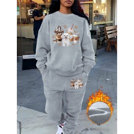 [Graphic Print Two Piece Set] Graphic Print Two Piece Set | Women's Crew Neck Sweatshirt & Pants Clothing